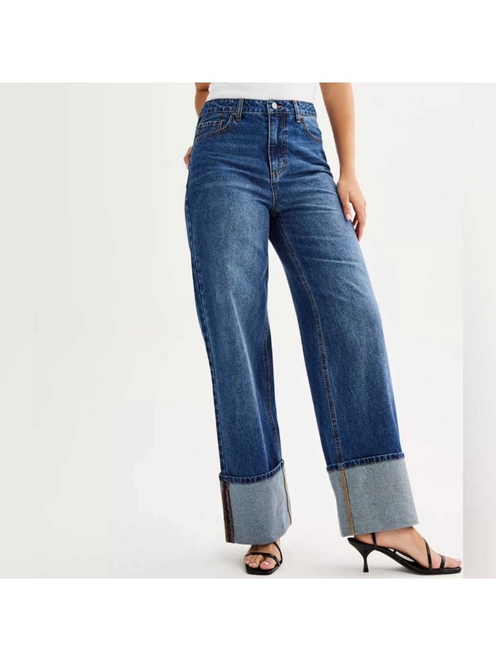 Tinseltown Women's Faded Light Blue wide leg Jeans with big cuff